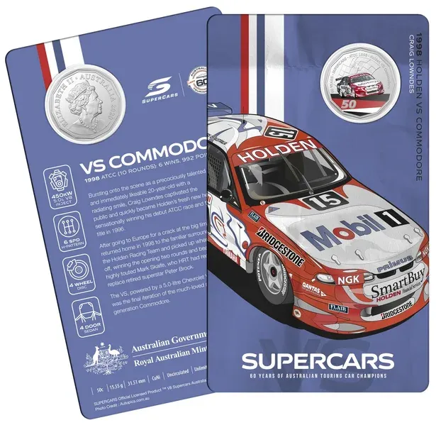 Lot 32 — 2020 Supercars - 1988 Holden VS Commodore 50c Carded Coin