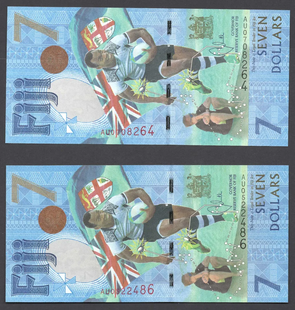 Lot 3 — Reserve Bank of Fiji Rugby 7s Olympic Gold Commemorative Banknotes - Pair