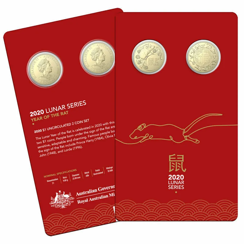 Lot 41 — 2020 Lunar Series - Year of the Rat 2x Coin Set on Presentation Card