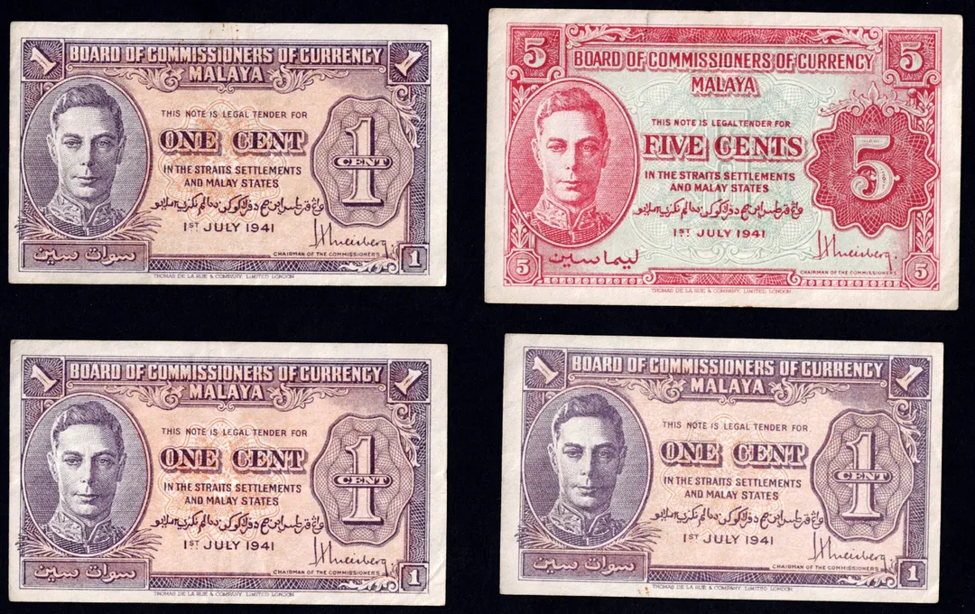Lot 13 — Malaya, 1941, Mixed denominations (4 notes)