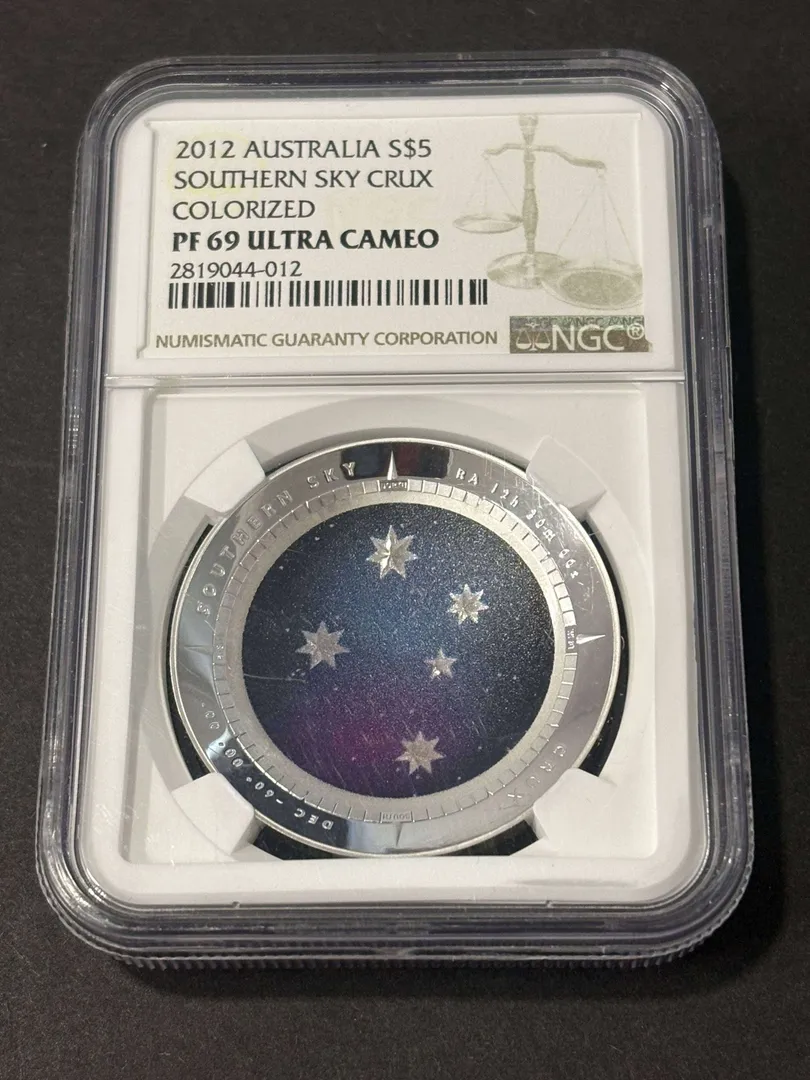 Lot 46 — 2012 $5 Southern Sky Crux Colorized NGC PF 69 Ultra Cameo