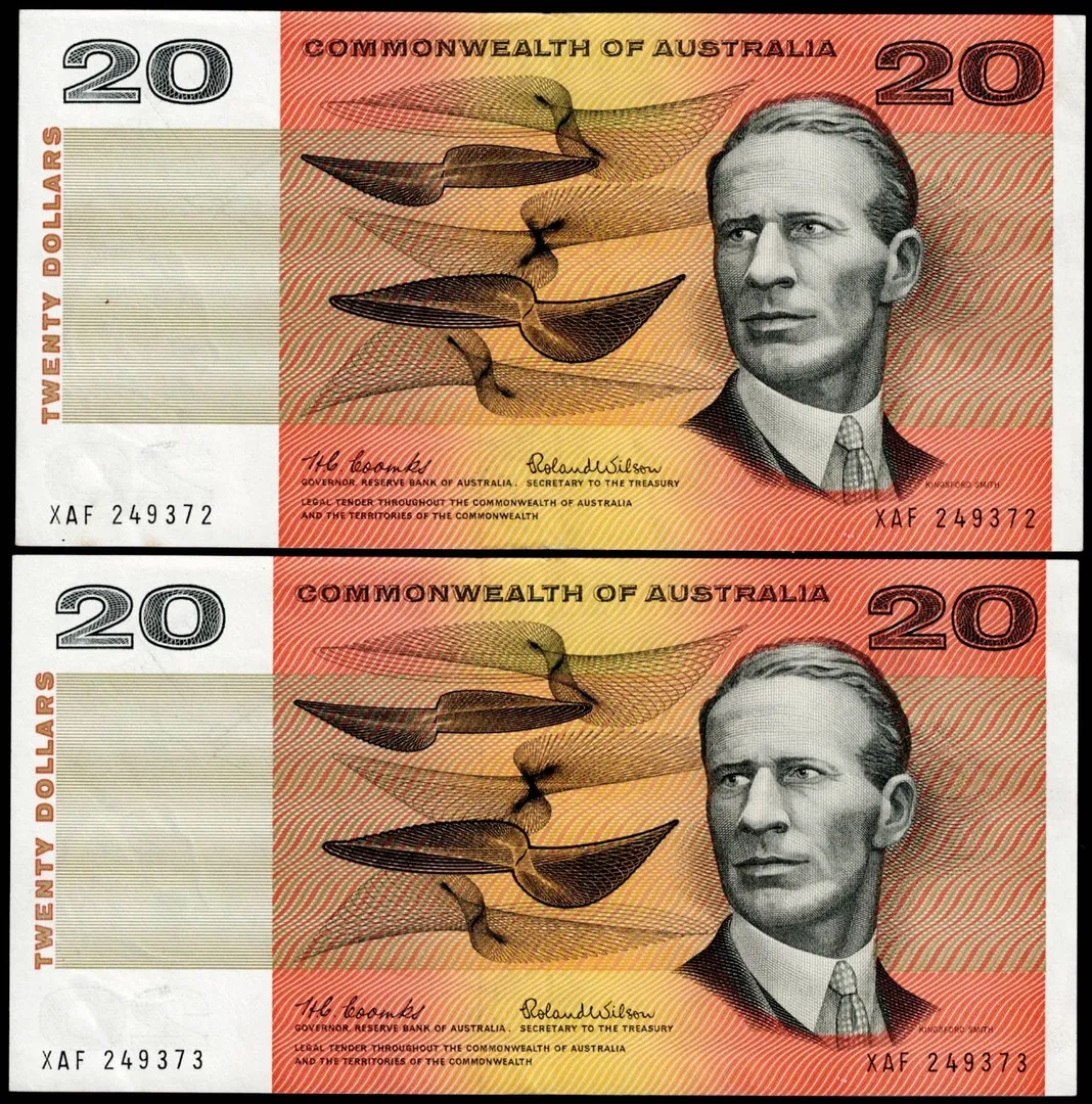 Lot 48 — 1966 $20 Coombs/Wilson PAIR [XAF] EF+