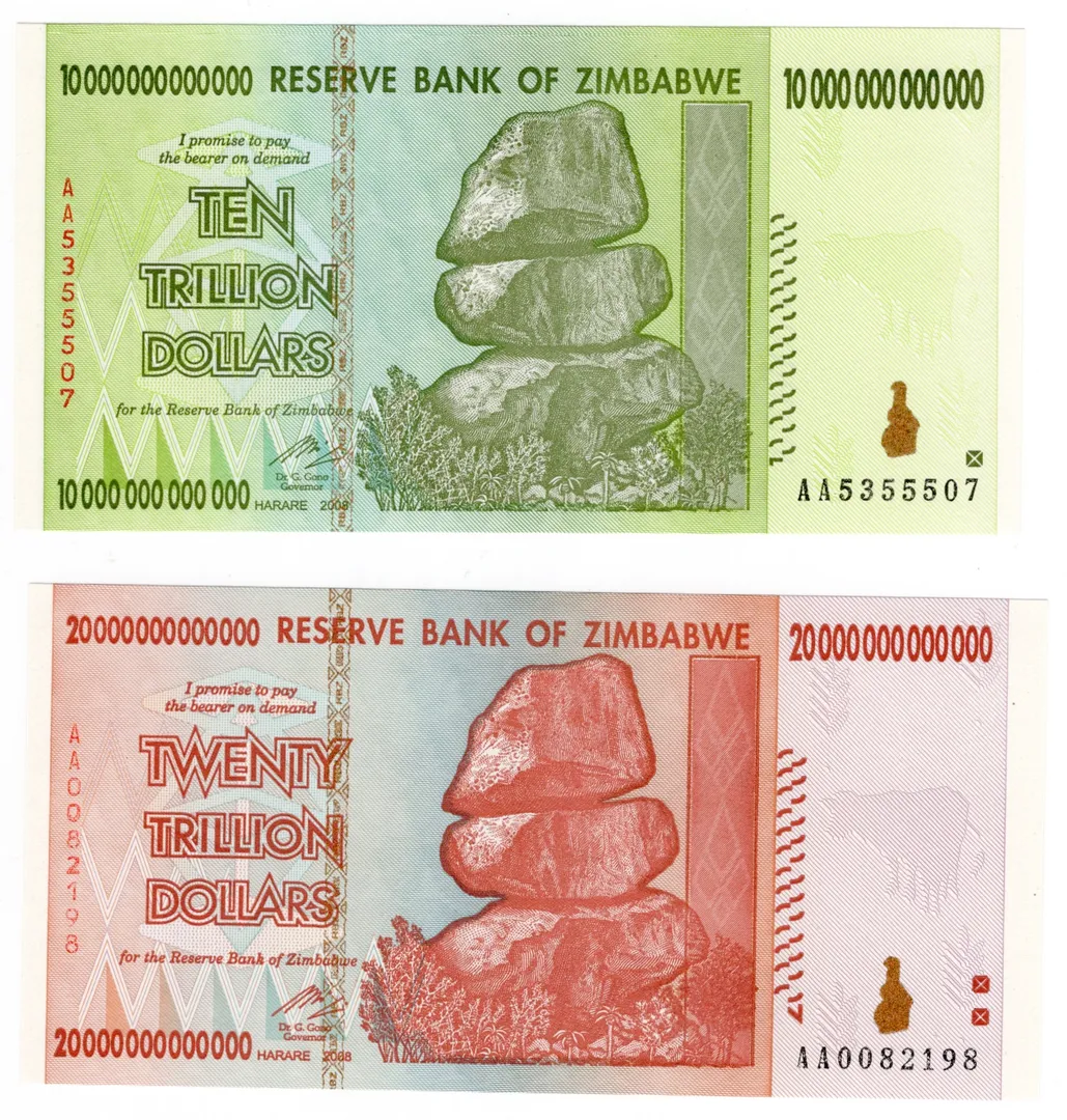 Lot 34 — Zimbabwe, 2008, 10 Trillion and 20 Trillion Dollars