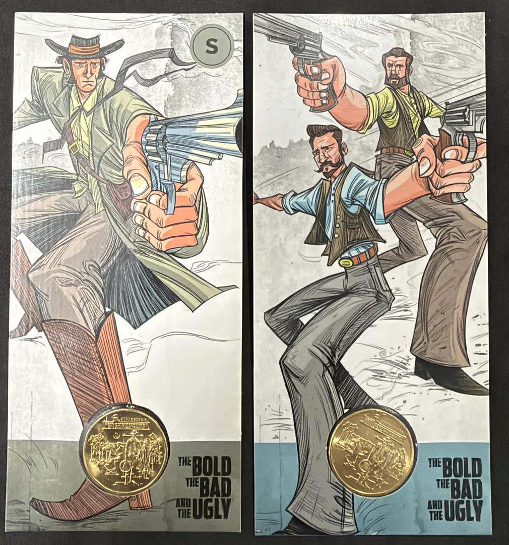 Lot 38 — 2019 $1 The Bold, The Bad & The Ugly 2x Carded Coins ("C" & "S")