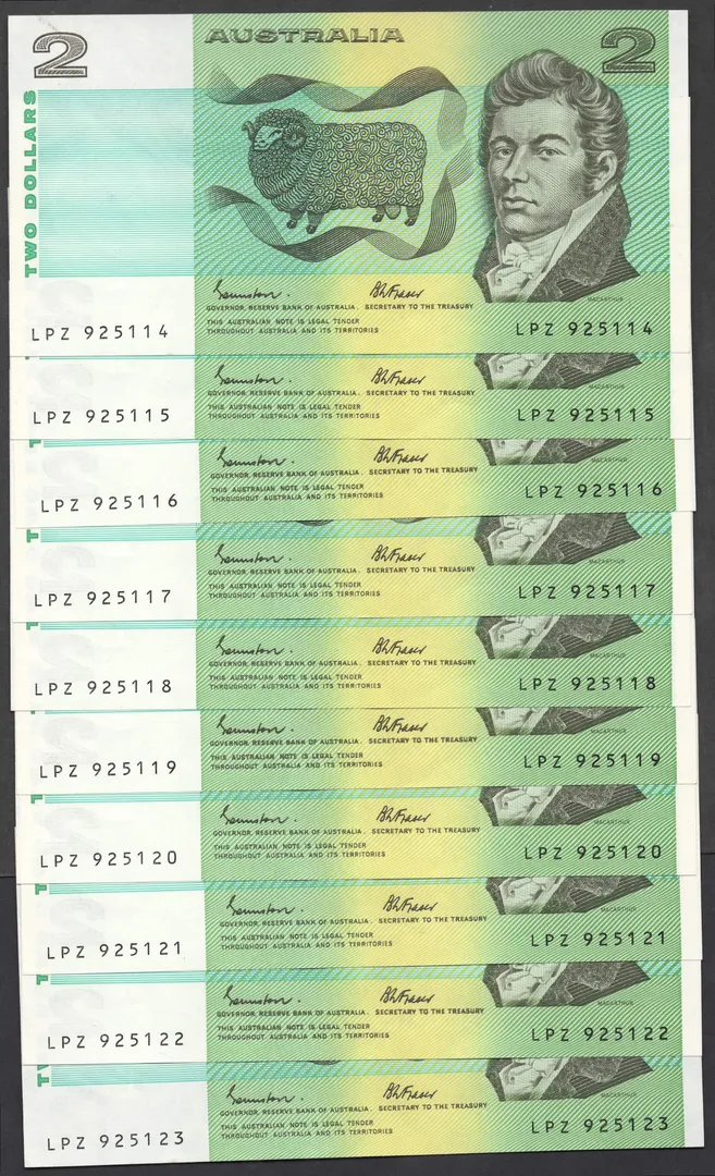 Lot 19 — 1985 $2 Johnston/Fraser Run of 10 [LPZ] aUnc