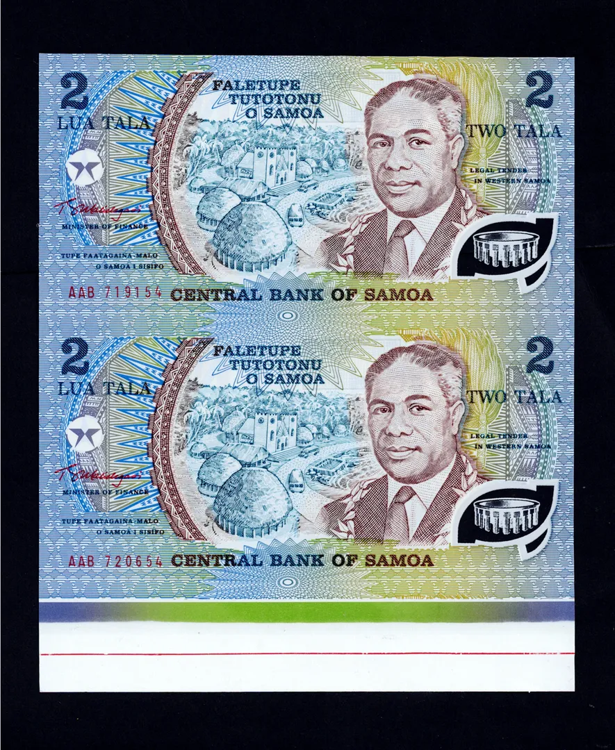 Lot 37 — Central Bank of Samoa 2 Tala Banknotes - Uncut Pair