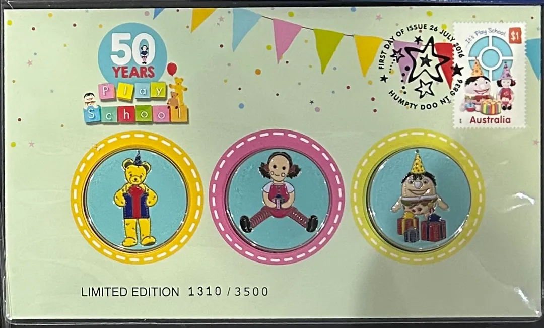 Lot 10 — 50 Years of Play School Limited Edition Stamp/Medallion Cover