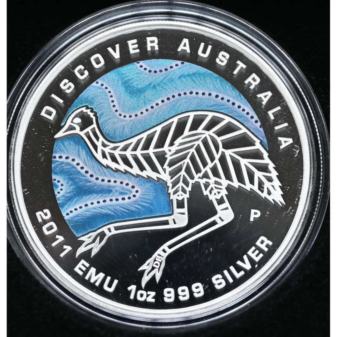 Lot 26 — Discover Australia Series - 2011 Emu 1oz Pure Silver Coloured Proof