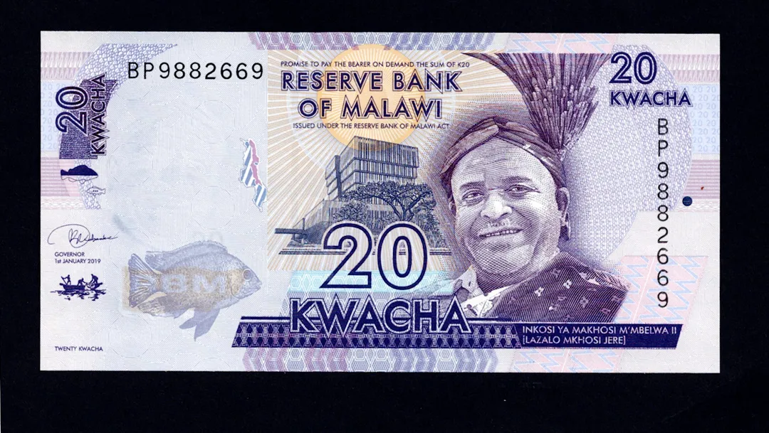 Lot 22 — Reserve Bank of Malawi 20 Kwacha Banknote