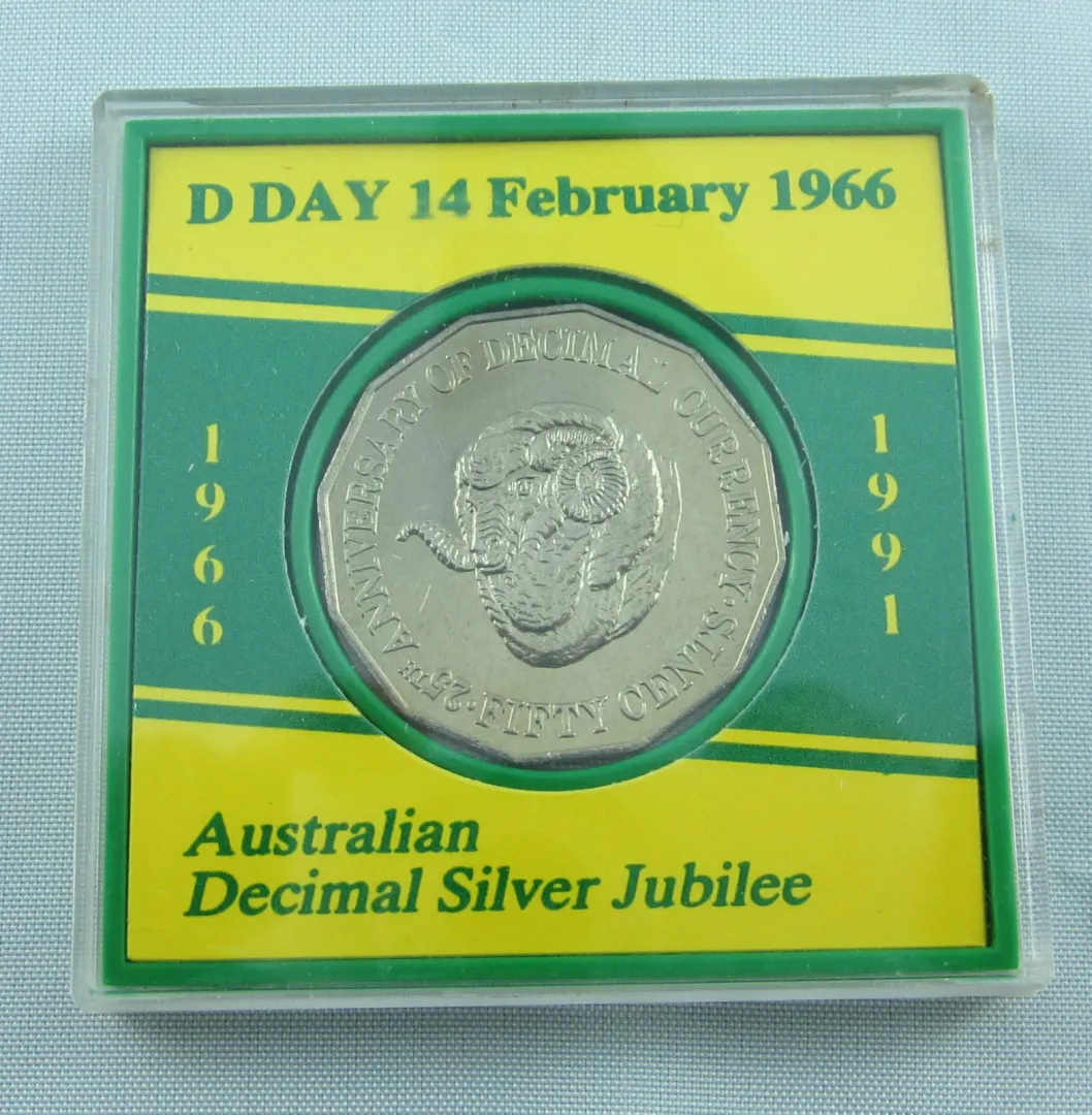 Lot 15 — 1991 50c 25th Anniversary of Decimal Currency (Ram) in D Day case