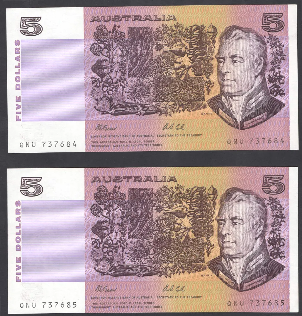 Lot 29 — 1991 $5 Fraser/Cole PAIR [QNU] aUnc