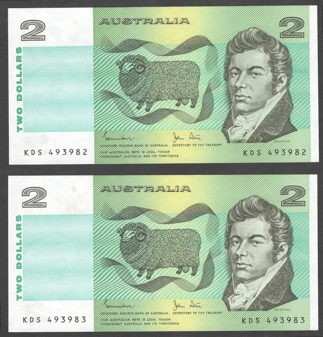 Lot 18 — 1983 $2 Johnston/Stone PAIR [KDS] EF+