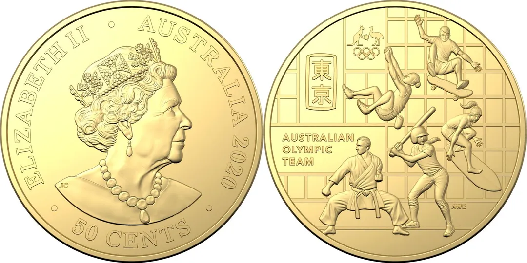 Lot 39 — 2020 50c Australian Olympic Team (gold plated) - Unc