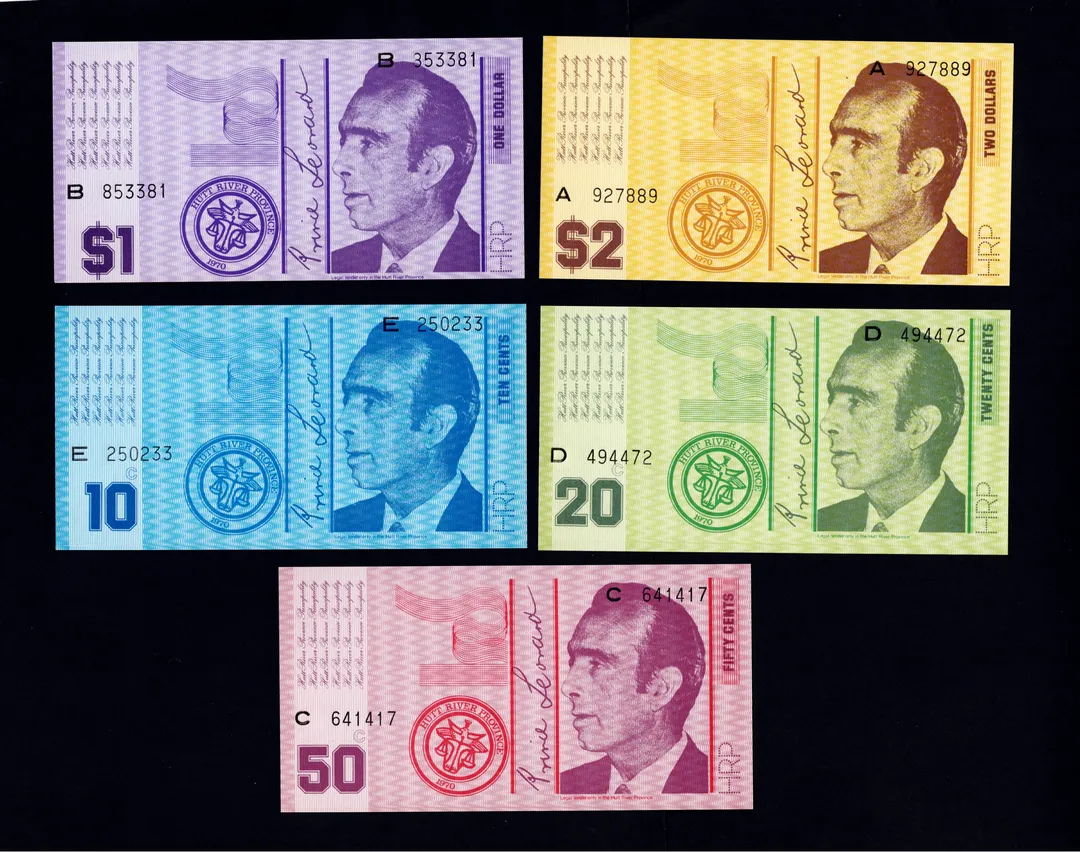 Lot 44 — Hutt River Province Prince Leonard $1, $2, $10, $20 & $50 Banknote Set