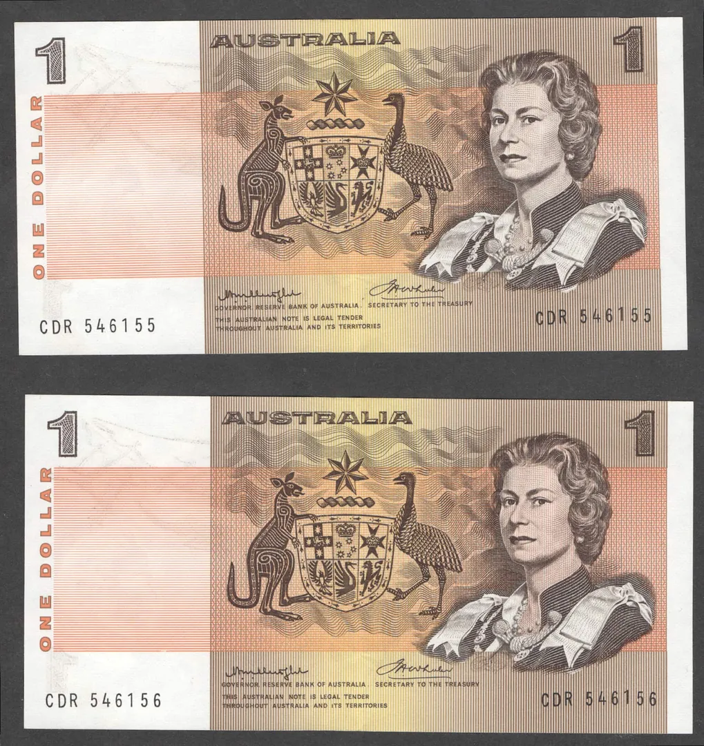 Lot 3 — 1976 $1 Knight/Wheeler Centre Thread PAIR [CDR] EF+