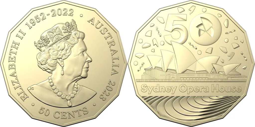 Lot 44 — 2023 50c 50th Anniversary of the Opera House - Gold Plated - Unc