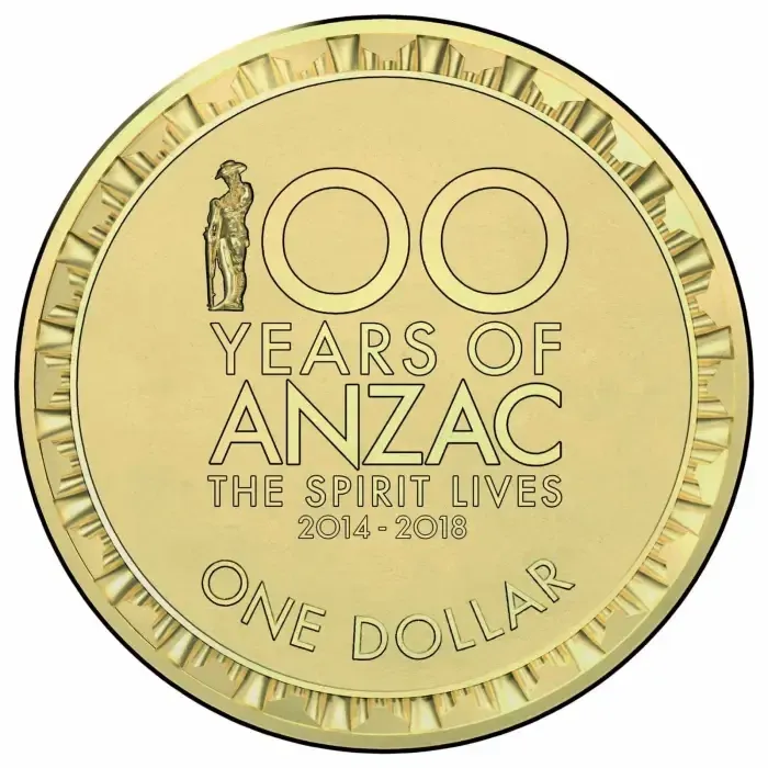 Lot 6 — 2015 $1 100yrs of ANZAC, low mintage 1.4m (60 circulated coins)