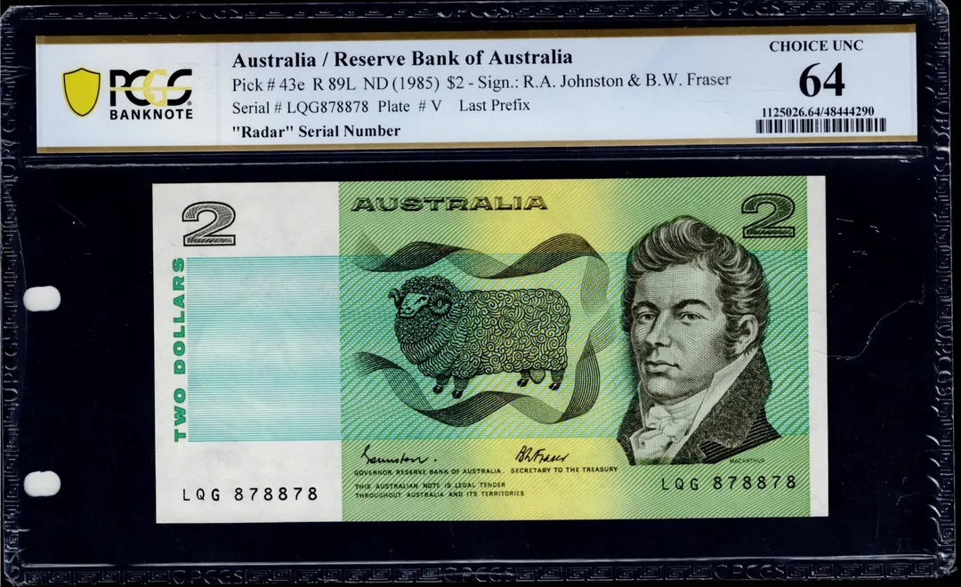 Lot 26 — $2 Johnston/Fraser Last Prefix LQG Radar serial 878878