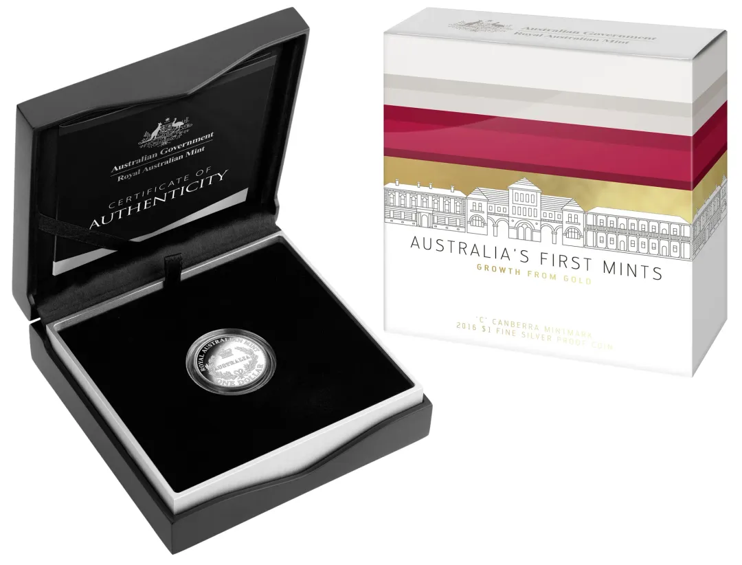 Lot 14 — 2016 $1 Australia's First Mints - Growth from Gold - ‘C' Mintmark Silver Proof coin