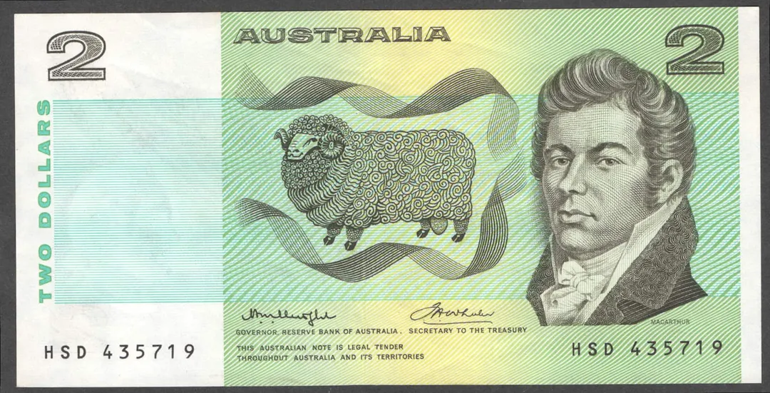 Lot 15 — 1976 $2 Knight/Wheeler OCRB Centre Thread [HSD] EF+