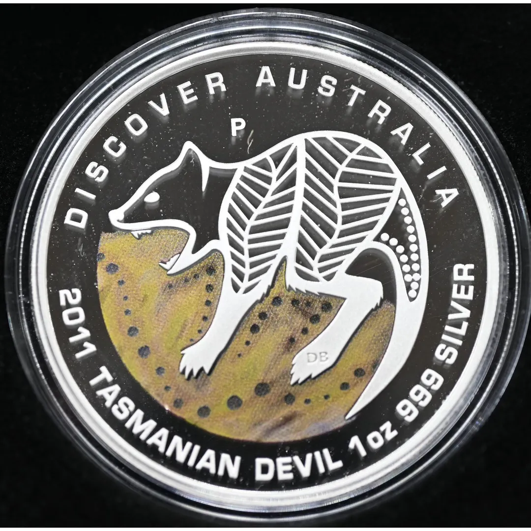 Lot 28 — Discover Australia Series - 2011 Tasmanian Devil 1oz Pure Silver Coloured Proof