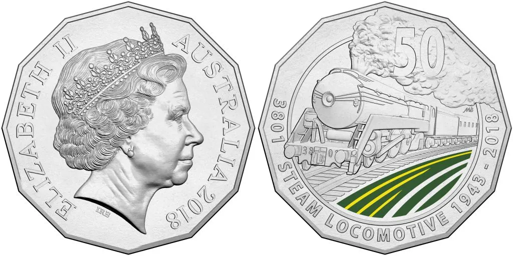 Lot 34 — 2018 50c 3801 Steam Locomotive - coloured - Unc