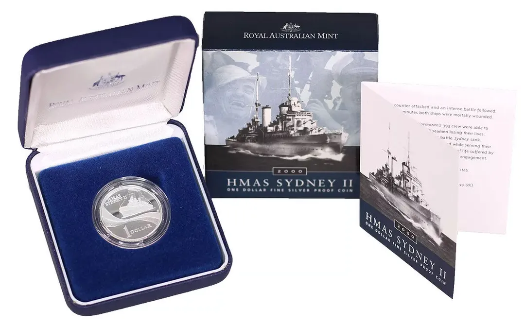 Lot 39 — Silver 2000 HMAS Sydney II $1 Fine Silver Proof Coin