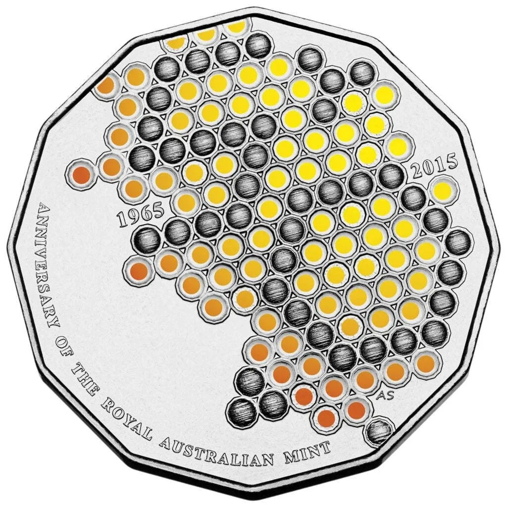 Lot 28 — 2015 50c 50th Anniversary of the mint - Coloured - Unc